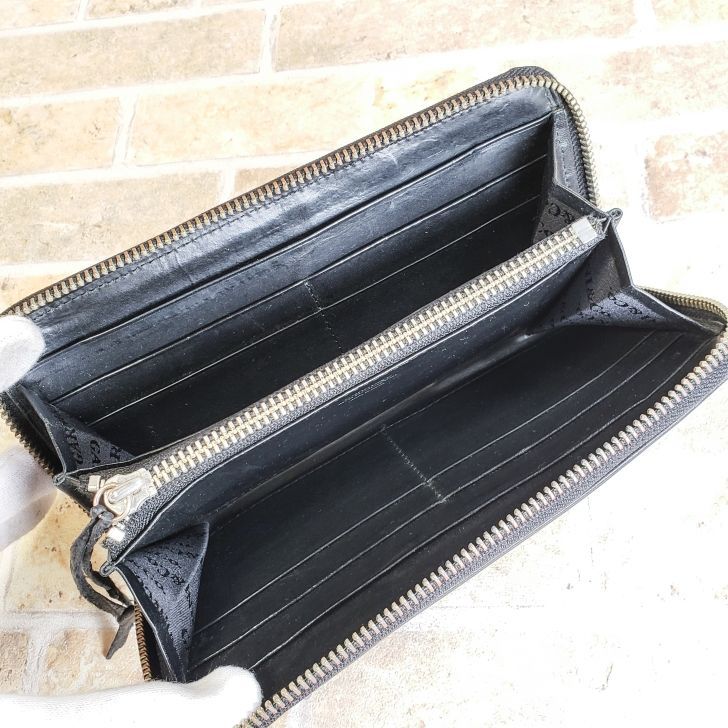 ガルニ GARNI ☆ 型押しレザー ラウンドファスナー 長財布 日本製 黒