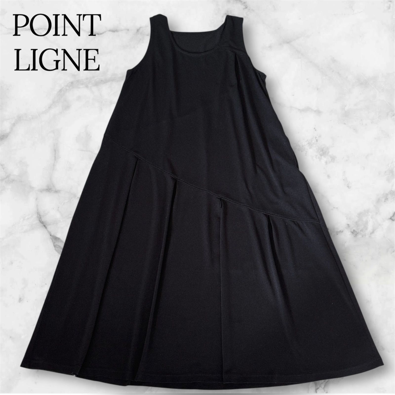 POINT LIGNE ポワンリーニュ センソユニコ アシンメトリー アシメ 変形 ワンピース 40 L ブラック 黒 マツオインターナショナル 変形デザイン フレア ロング 日本製 Aライン 着痩せ 美シルエット B0662