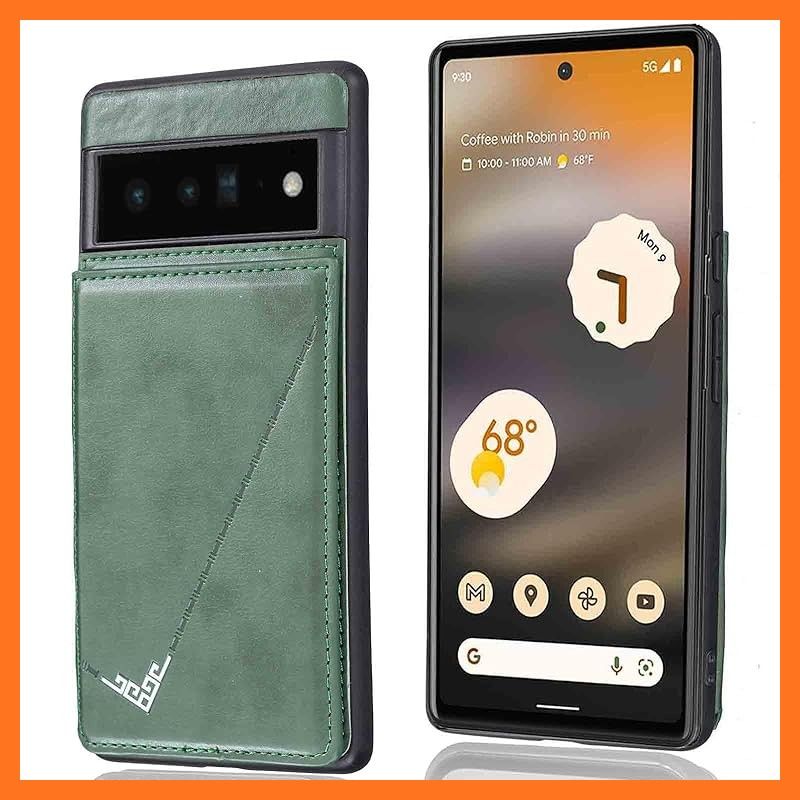 【新品】 【Geshh】Pixel 6A 5G au Softbank レザーケース(ダルグリーン)耐衝撃耐衝撃 財布型カバー カード収納 横置きスタンド機能 開閉式 ストラップ付き 薄型レザーケース 対応 グーグル ピクセル6a 5g pixel6a G 1