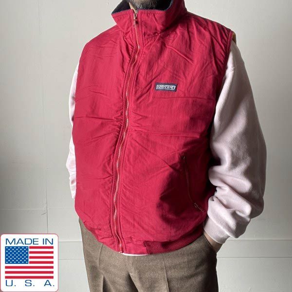 美品 90s USA製 LANDS'END スコール ジャケット 裏フリース ベスト 赤