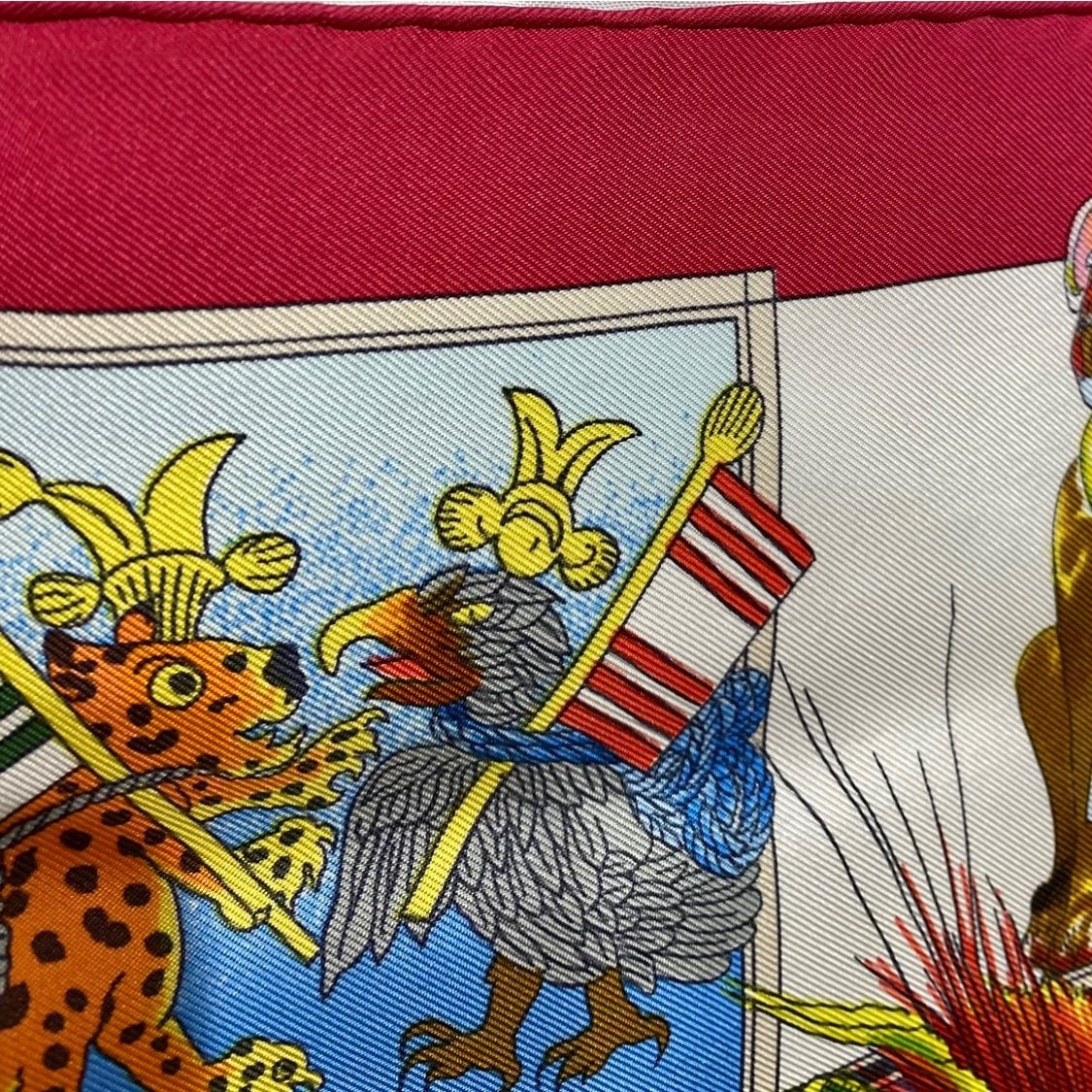 美品 エルメス カレ90 Les Ameriques COLOMBVS シルクスカーフ レッド