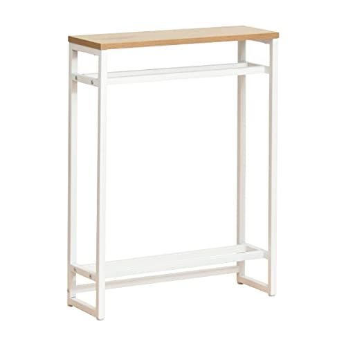 迅速に発送 FunFun コンソールテーブル 玄関ラック 玄関テーブル スリムサイドテーブル オープンラック ホワイト ベージュ 木目調 be5880d8
