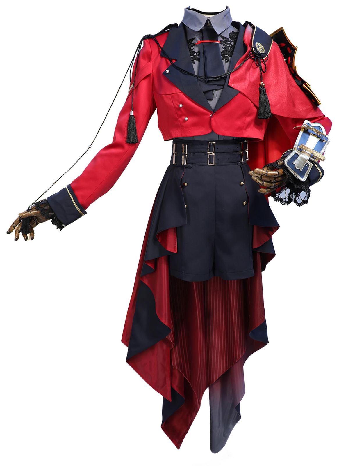 Miccostumes レディース 大人 男士 華奢な少年風 男の娘風 アニメ ゲーム コスチューム コスプレ コス かっこいい かわいい 萌え キュート 衣装セット 仮装 変身 変装 長い赤ゴシックスーツ 短パン 黒レース 赤い薔薇 帽子 M