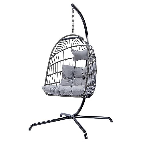 迅速に発送 Humrriet ハンギングチェア スイングエッグ エッグチェア 吊り下げチェア パティオバスケット ベッドルーム バルコニー 寝室 屋内外 UV耐性クッション スタンド付き ブラック 96.5*96.5*198cm ブラッ 839e6f00