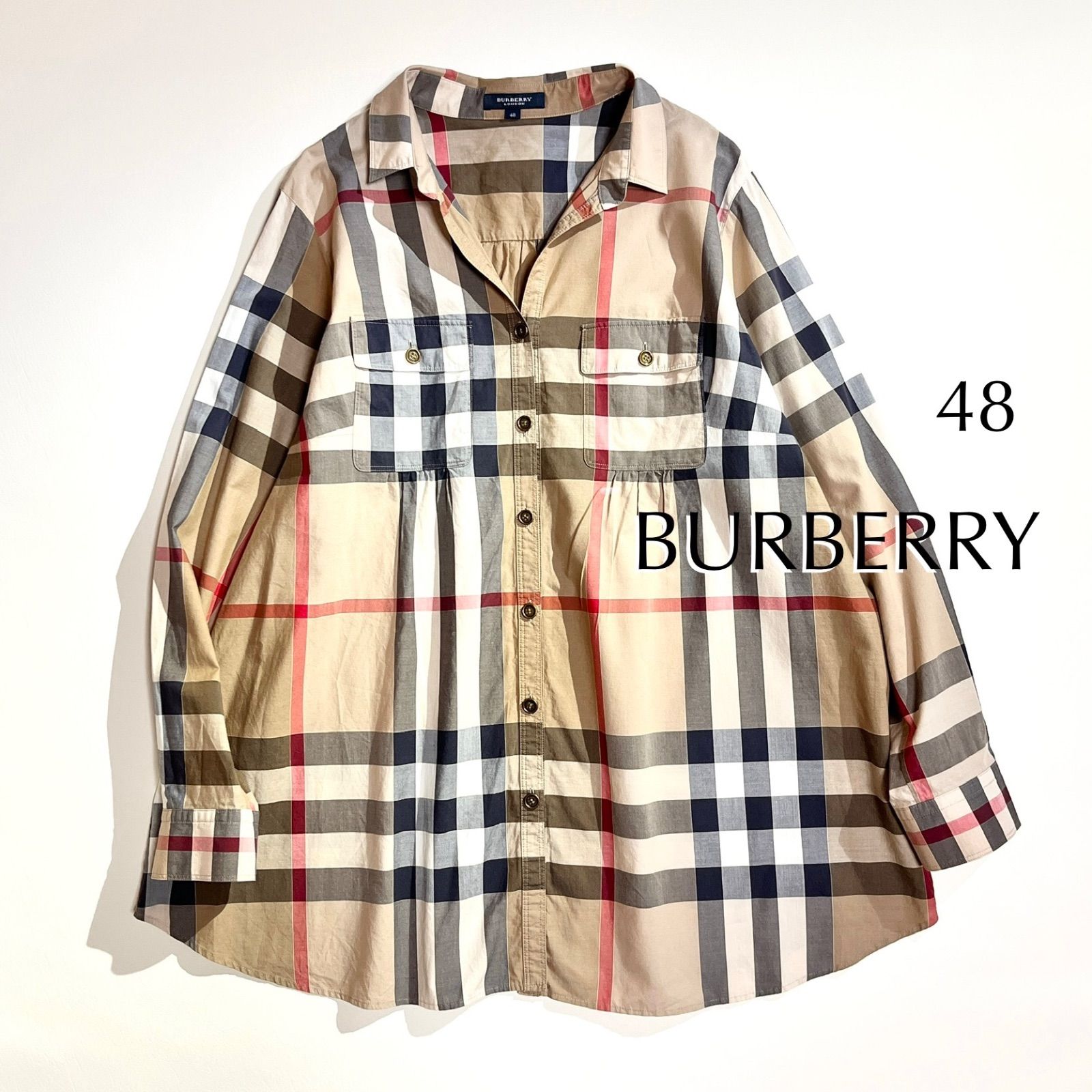 バーバリーロンドン メガチェック シャツ ブラウス ベージュ40 L相当 美品 美品】BURBERRY バーバリー ロンドン メガチェック ノバチェック 長袖