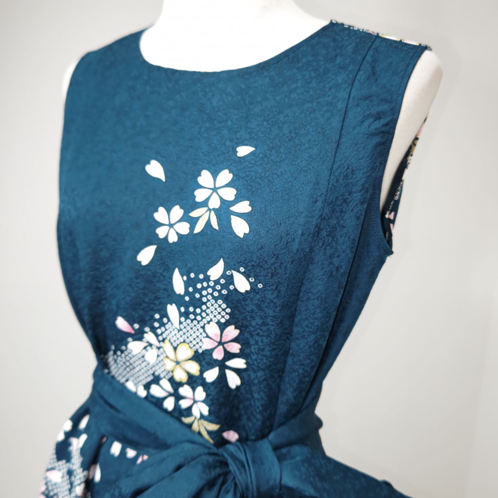 zunezune 振袖ドレス ノースリーブ 着物リメイクワンピース 青緑