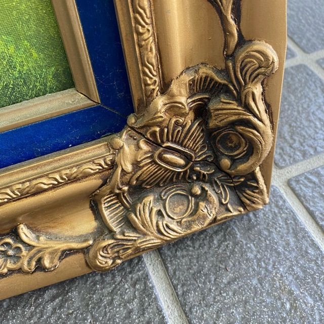 配送不可、現地引取のみ、リユース品】油彩画 湖畔風景画 ゴールド