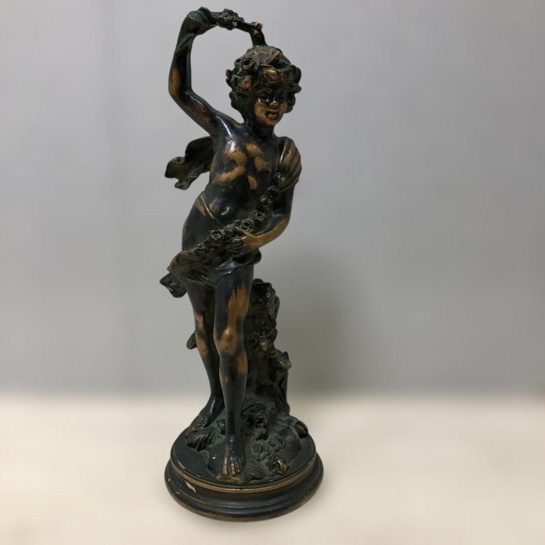 西洋アンティーク風 天使像 ブロンズ調 プットー 高さ約50cm 重量約4kg 大型インテリアオブジェ ヨーロピアン装飾 置物 260217-2