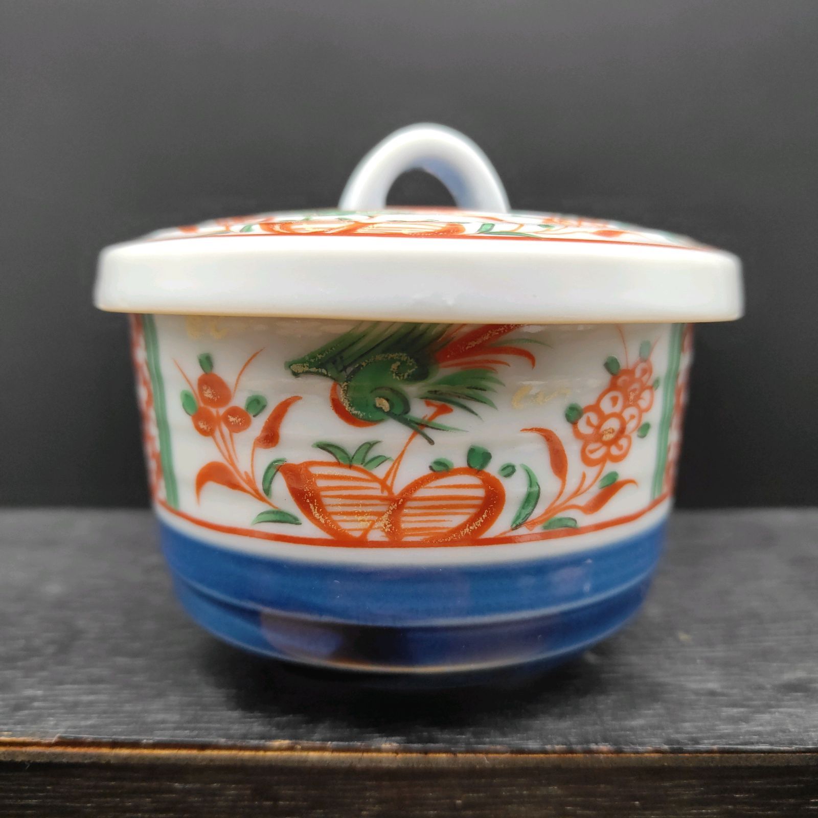 幸泉窯 茶碗蒸し器 5客セット 有田焼 呉須赤絵 花鳥図 煮物碗 蓋付き碗