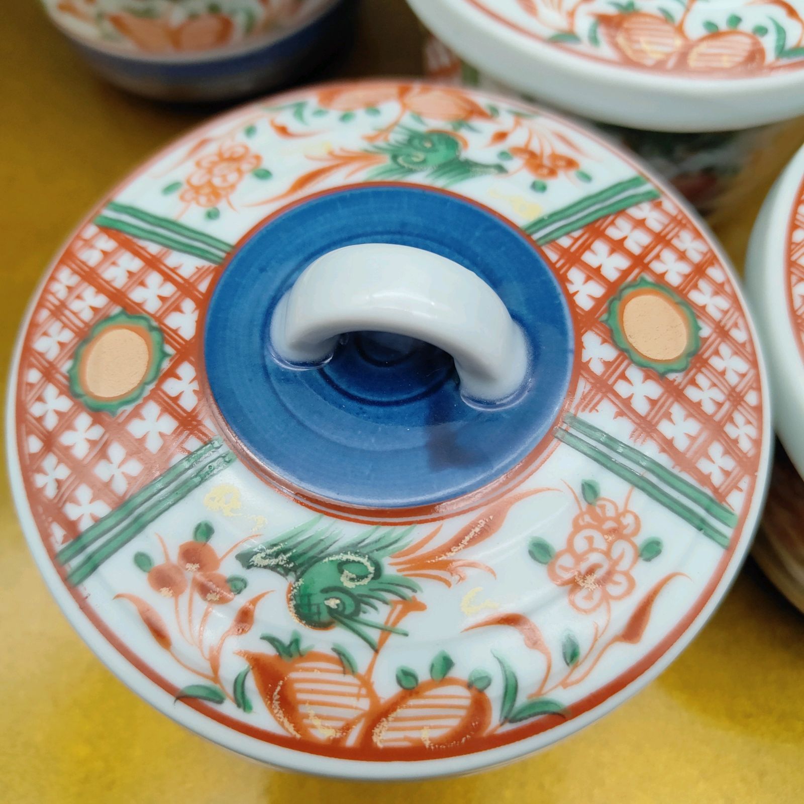 幸泉窯 茶碗蒸し器 5客セット 有田焼 呉須赤絵 花鳥図 煮物碗 蓋付き碗