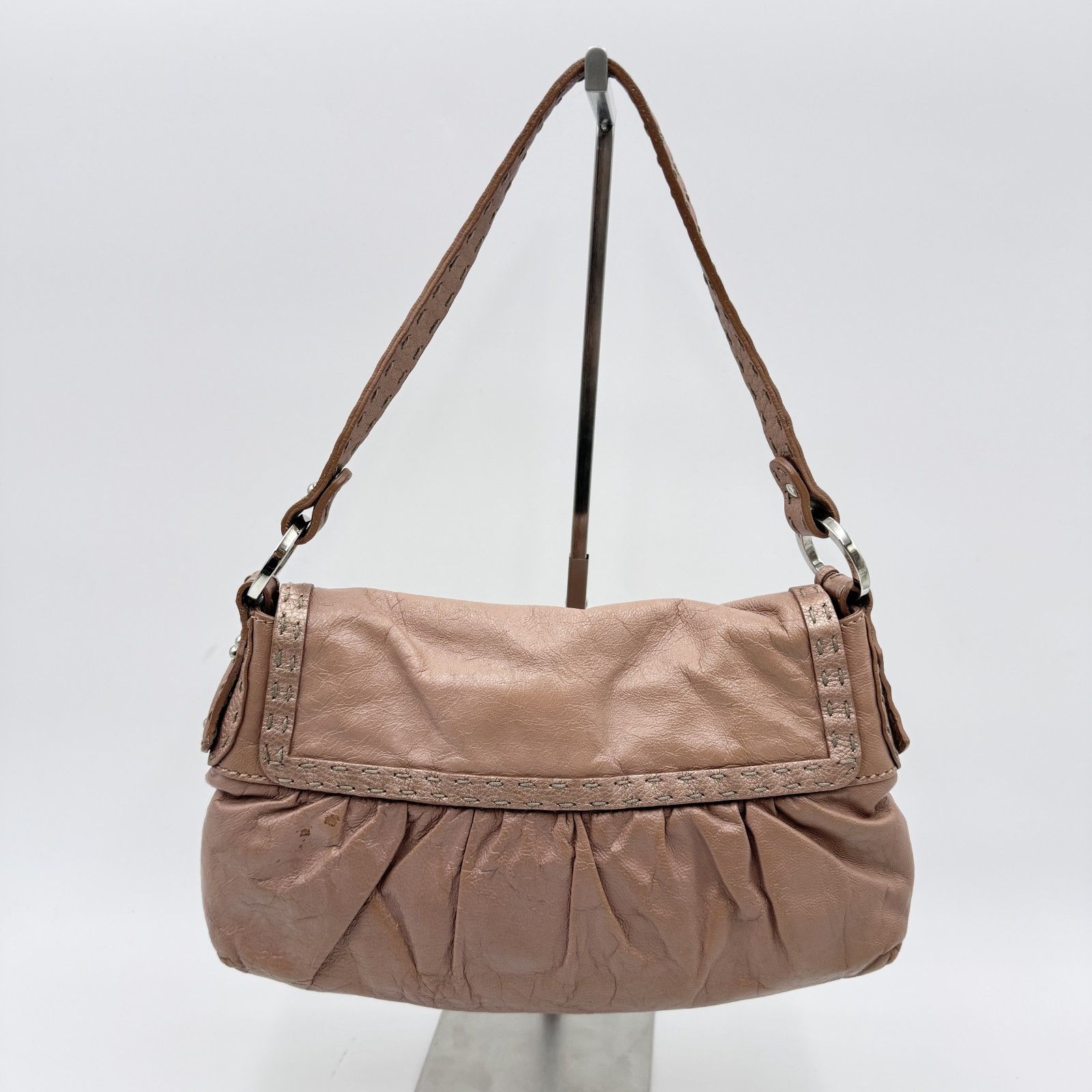 FENDI（フェンディ）セレリア レザー ハンドバッグ ピンク系 シルバー 