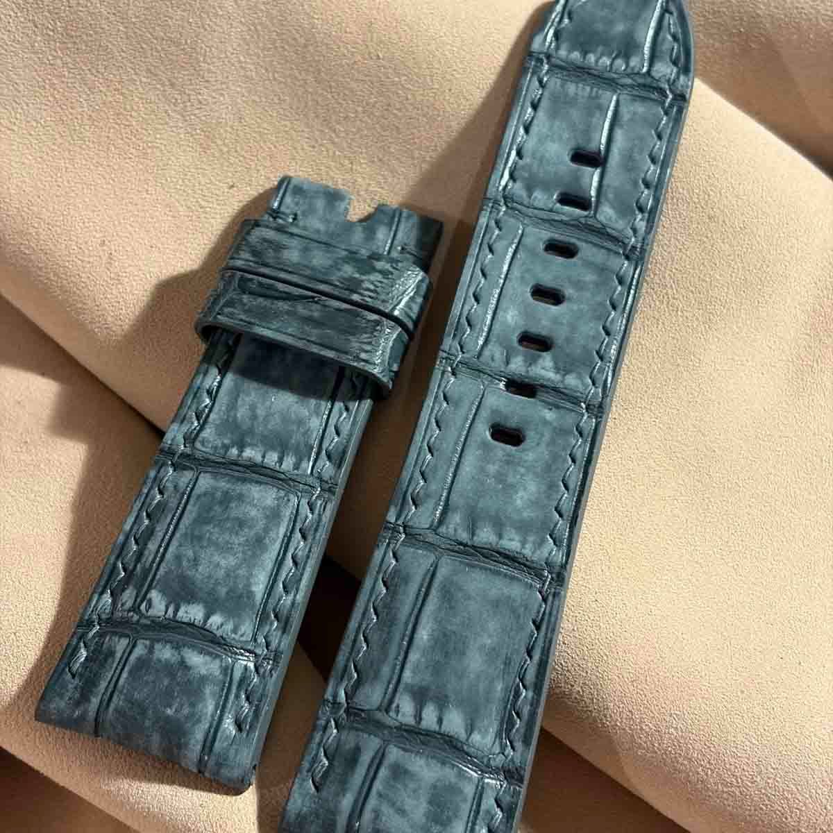 cro-2041 ヌバック クロコダイル 腕時計ベルト グレー (ラグ幅26 mm