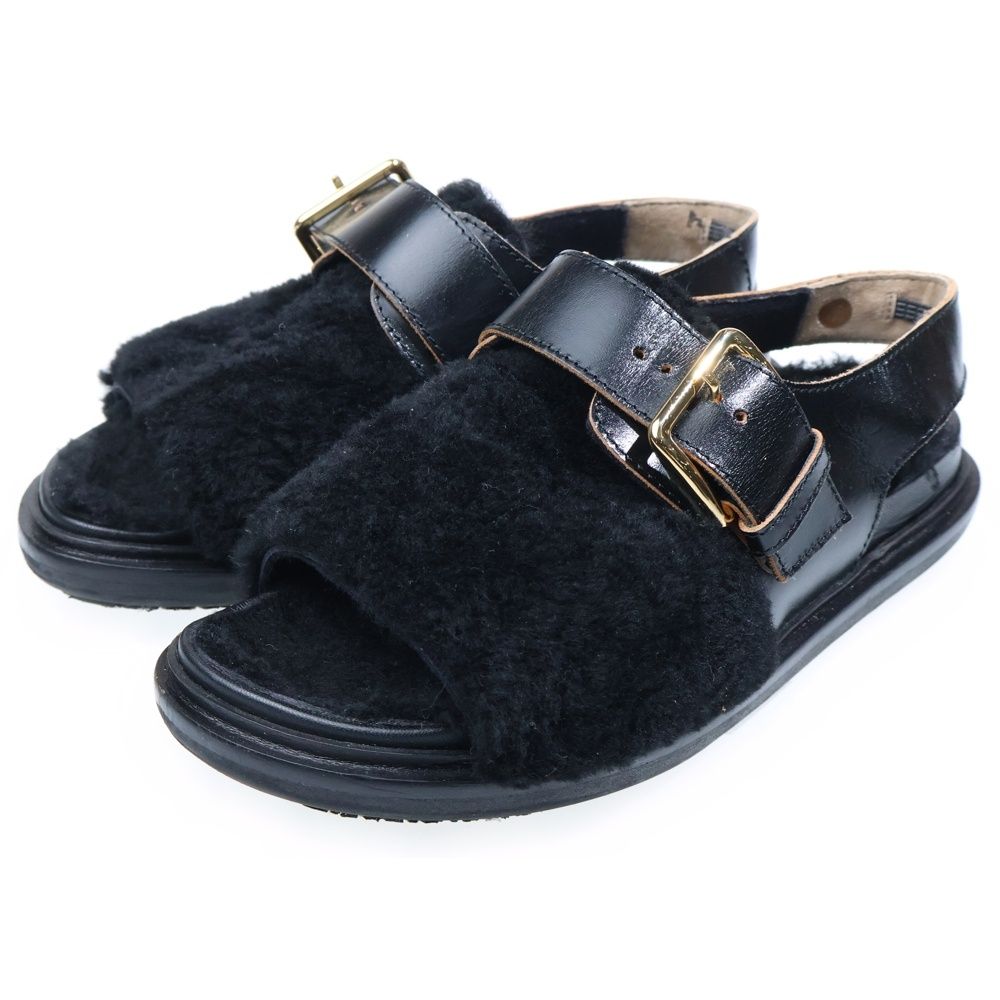 MARNI (マルニ) ボア レザー サンダル シューズ レディース ブラック