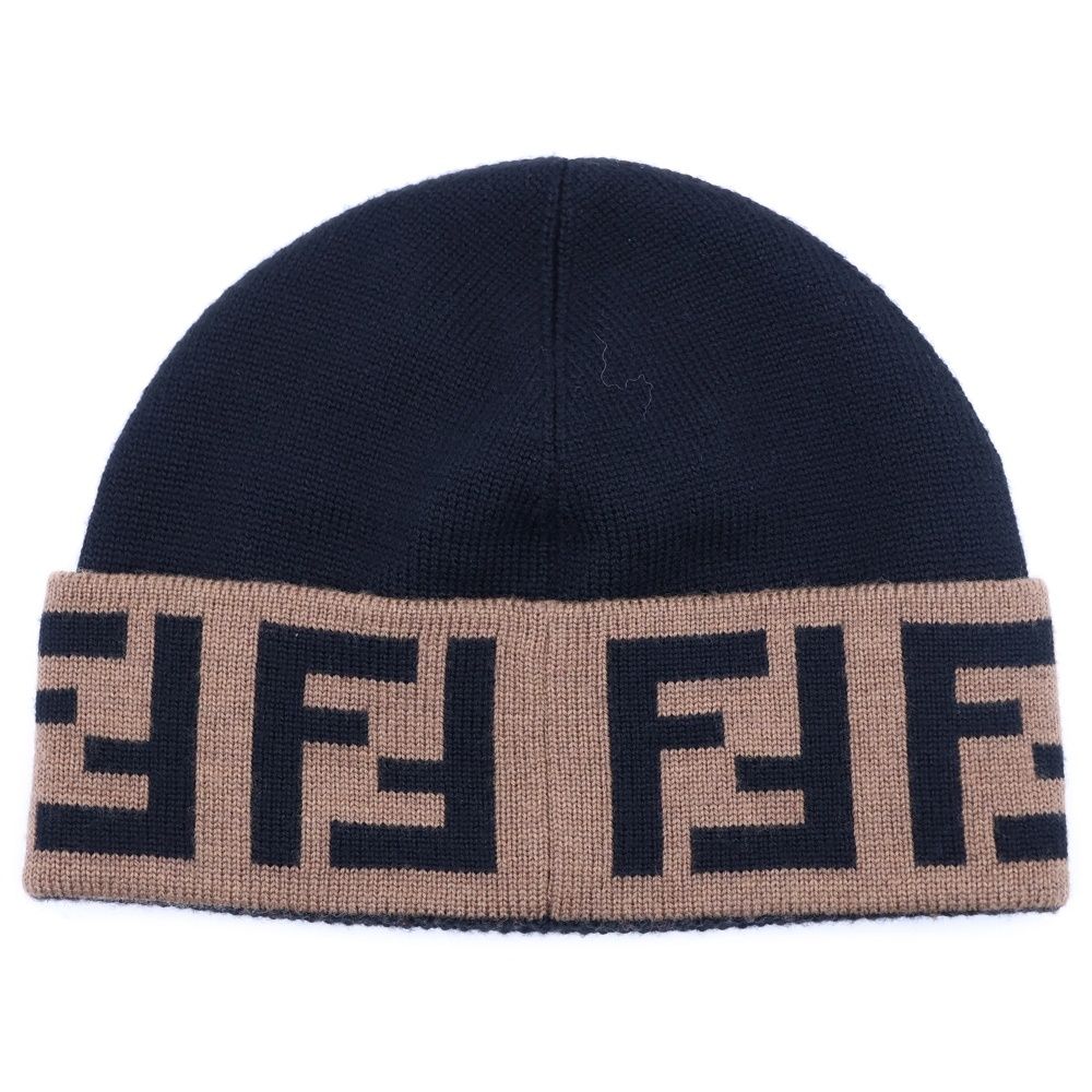 FENDI (フェンディ) FFロゴ ウールニットキャップ ブラック/ブラウン FXQ955 AMR5 F0ZC4