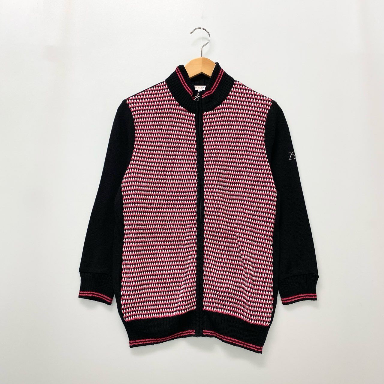 19b17 【美品】 LEONARD レオナール ニットカーディガン ハイネックセーター ファスナー チェック 42 ブラック レディース 女性用u02t 19b17 【美品】 LEONARD レオナール ニットカーディガン ハイネック