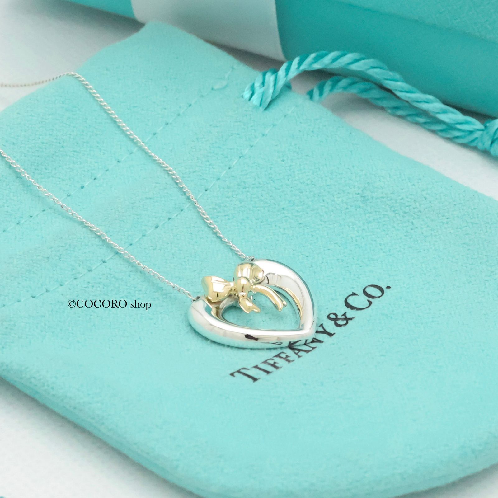 美品】ティファニー TIFFANY&Co. ハート リボン コンビ ネックレス 