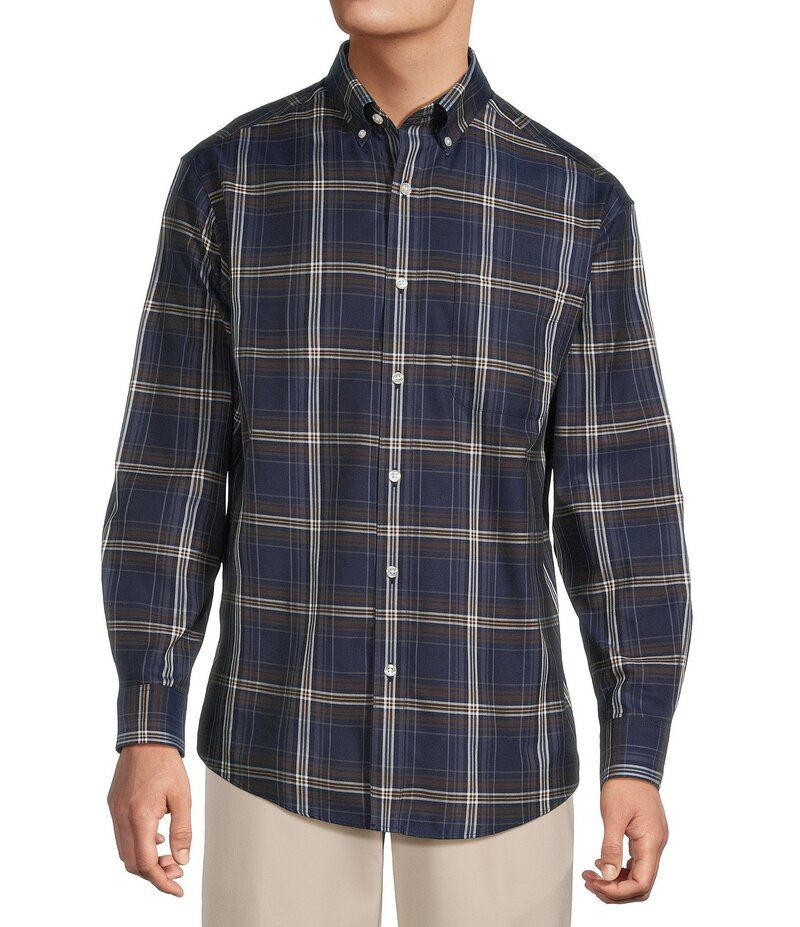 ラウンドトゥリーアンドヨーク メンズ トップス シャツ Gold Label Roundtree Yorke NonIron Long Sleeve Large Plaid Twill Sport Shirt Navy ネイビー