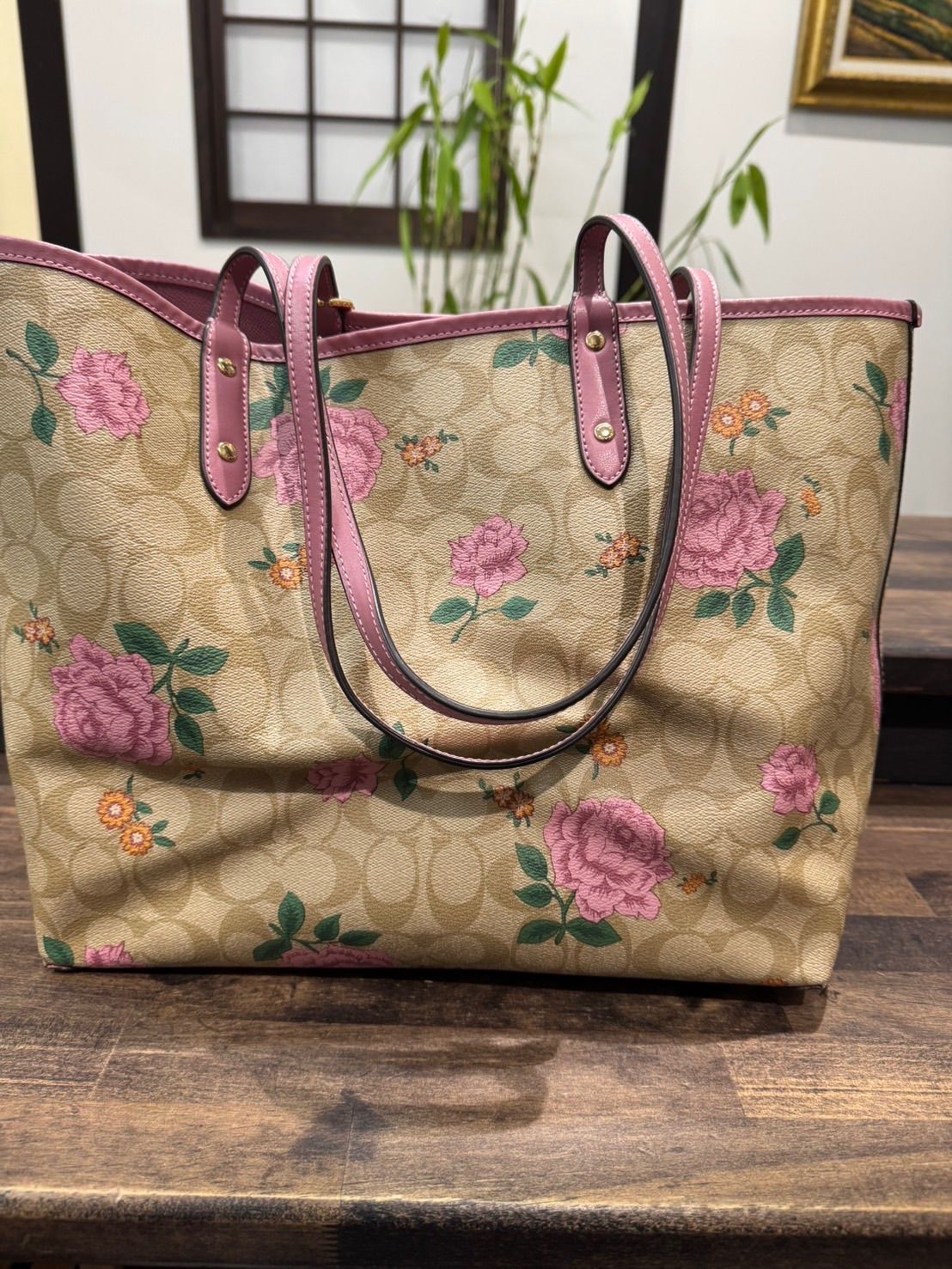 中古品】 COACHコーチ シグネチャー プレーリーローズプリント 