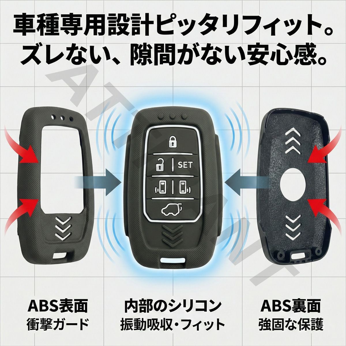 トヨタ 5ボタン スマートキーケース カーキ グリーン シリコン ABS