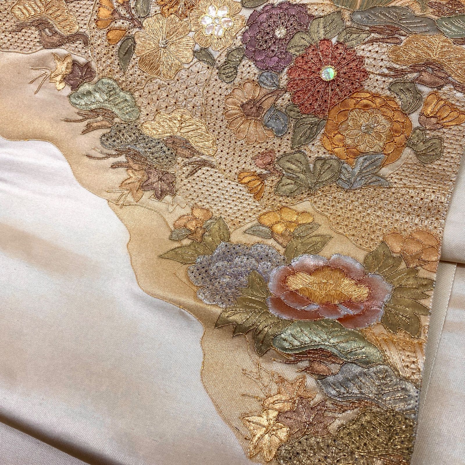 未使用品 逸品 上品 蘇州刺繍 スワトウ刺繍 螺鈿 正絹 袋帯 O1089 