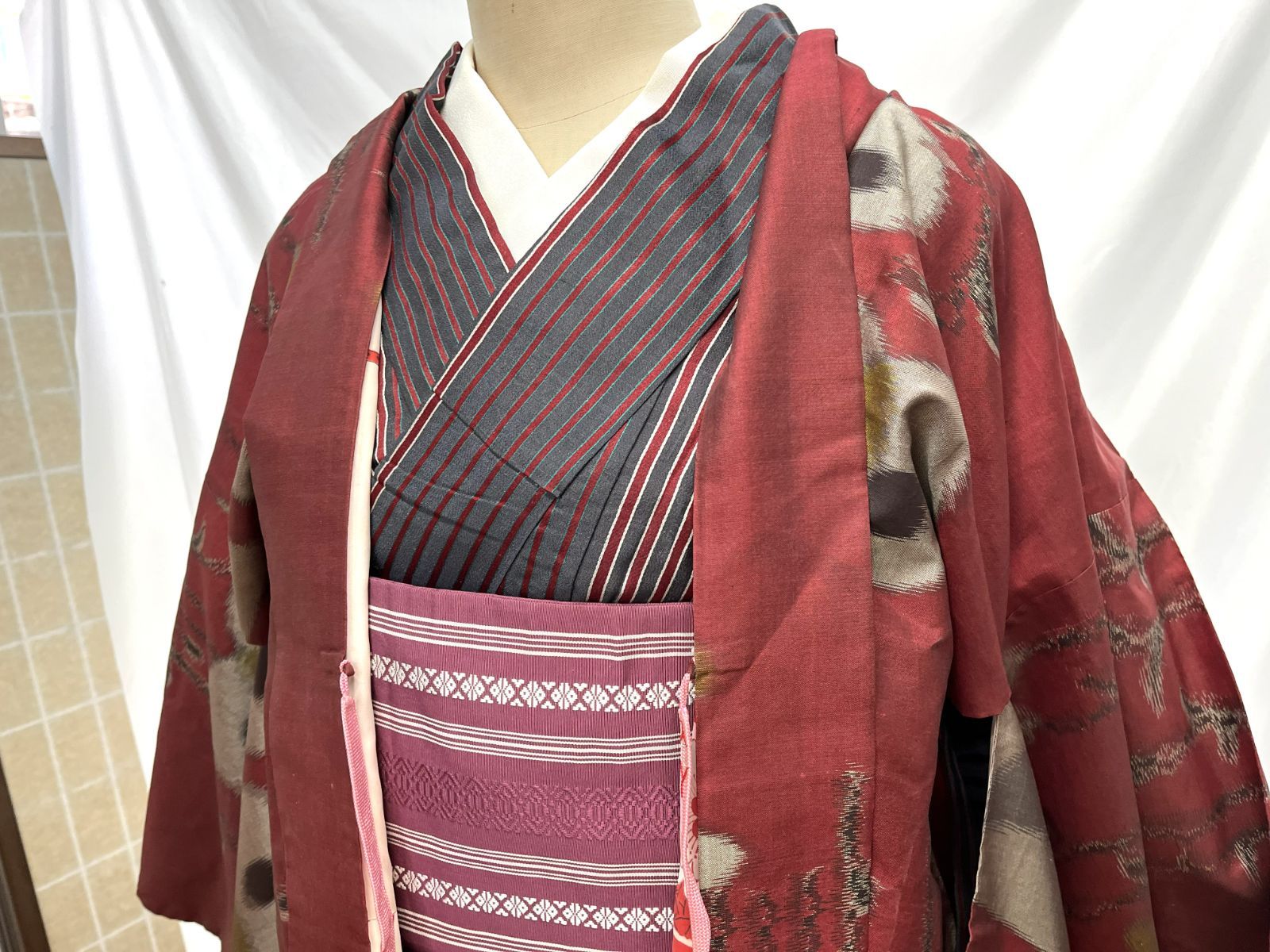 長羽織 アンティーク着物 美品 正絹 銘仙 - メルカリ