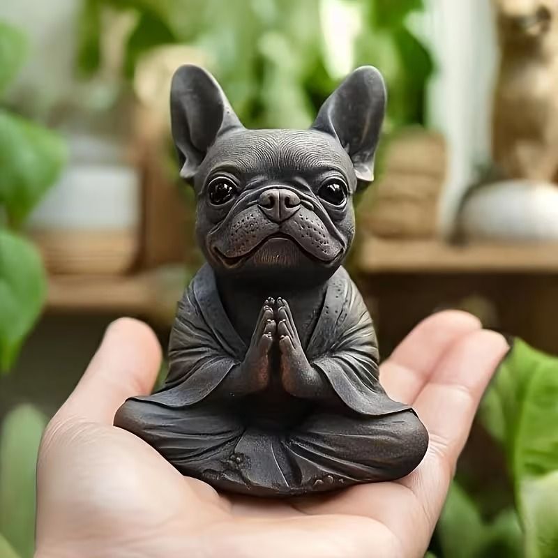 瞑想するフレンチブルドッグ ブラック 可愛い フレンチブルドッグ 置物