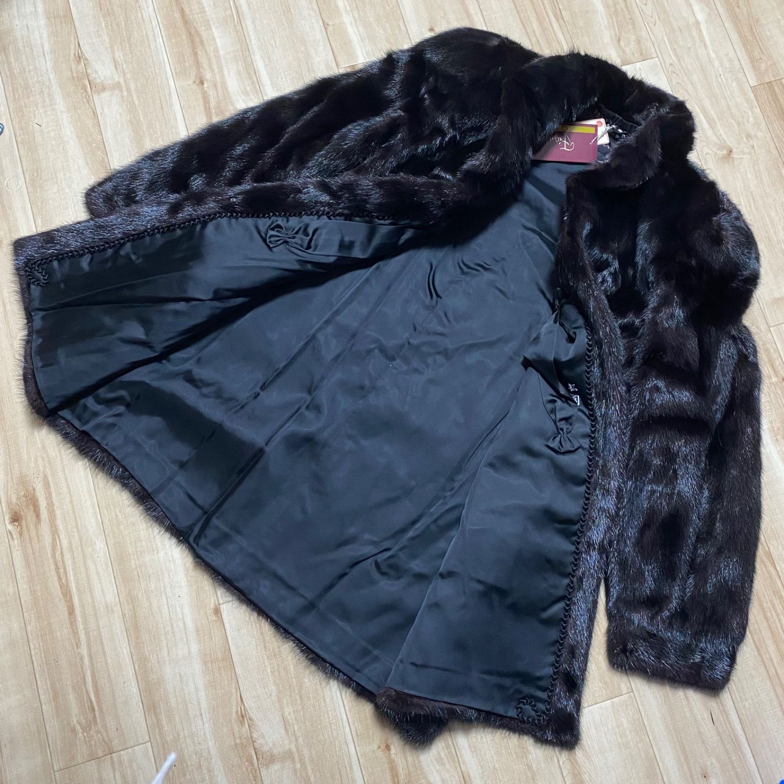 新品未使用】【タグ付き】ブラックミンク 毛皮コート ロングコート