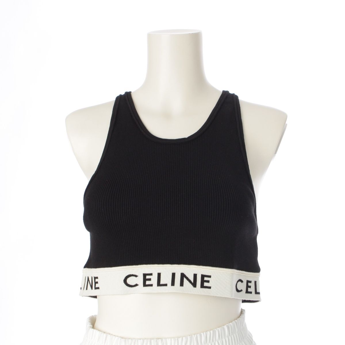 celine クロップド　ノースリーブカットソー　サイズxs セリーヌ コットン ロゴ クロップド タンクトップ ノースリーブ