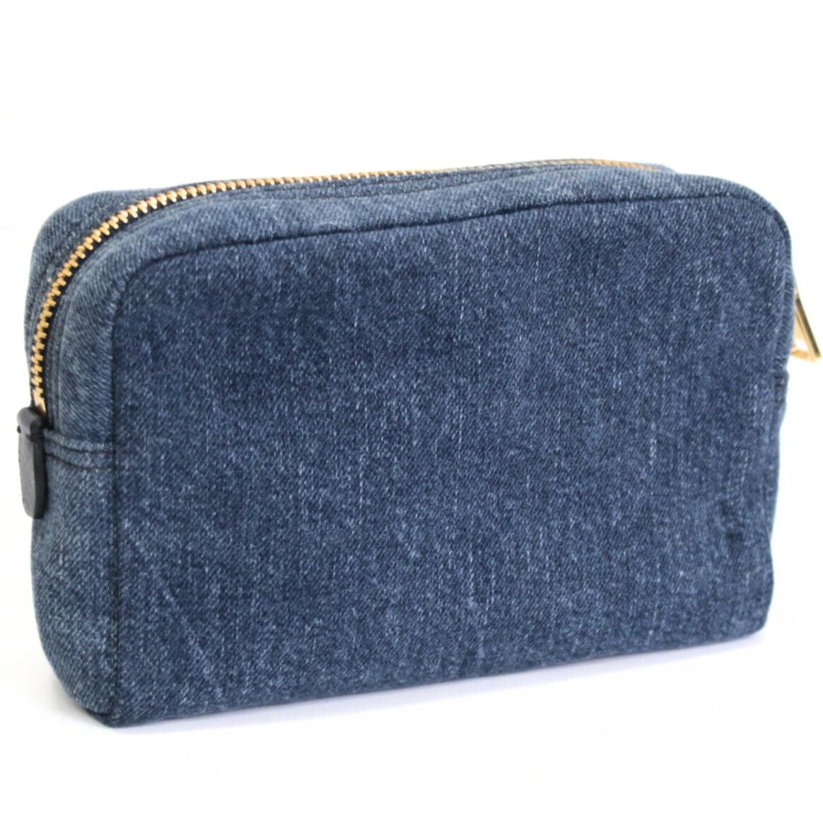 美品 プラダ PRADA 三角ロゴ ミニポーチ デニム ブルー 【73606