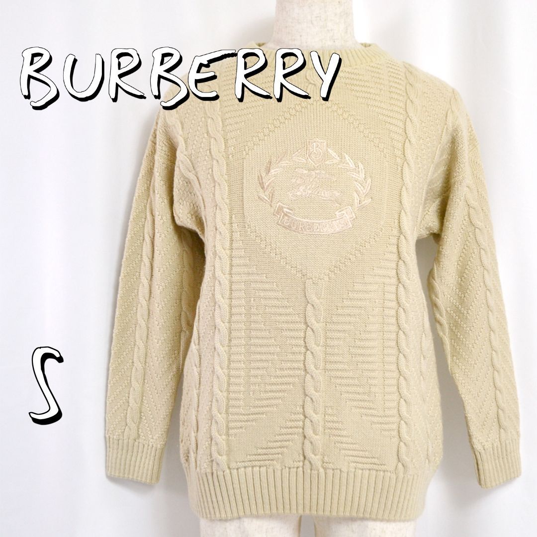 90s Burberrys 刺繍ロゴ ケーブルニット 英国製 L 新品】BURBERRYSバーバリーズ 90sヴィンテージ英国製 ウールアクリル