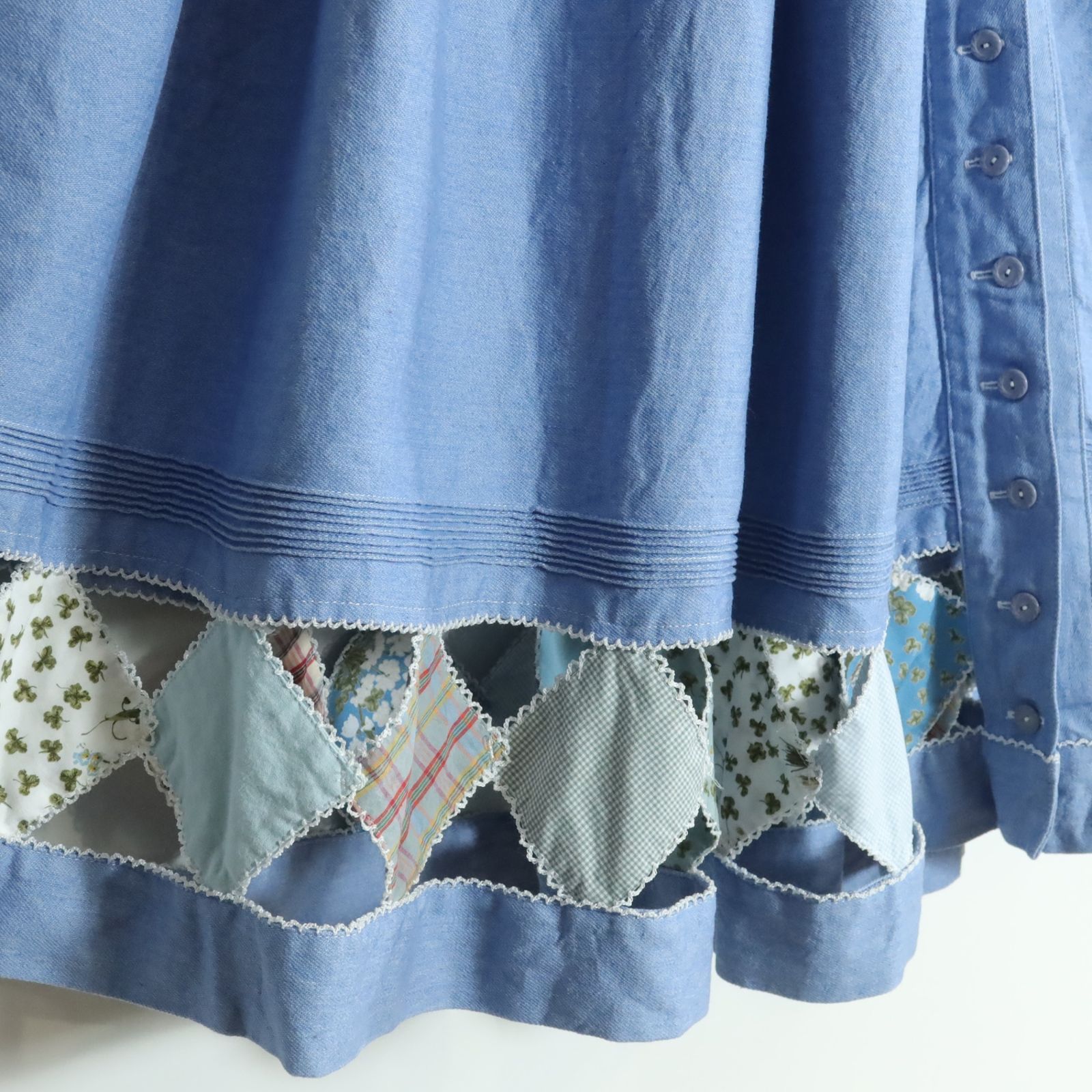 ピンクハウス☆裾パッチワーク♪前開きデニムスカート 水色系