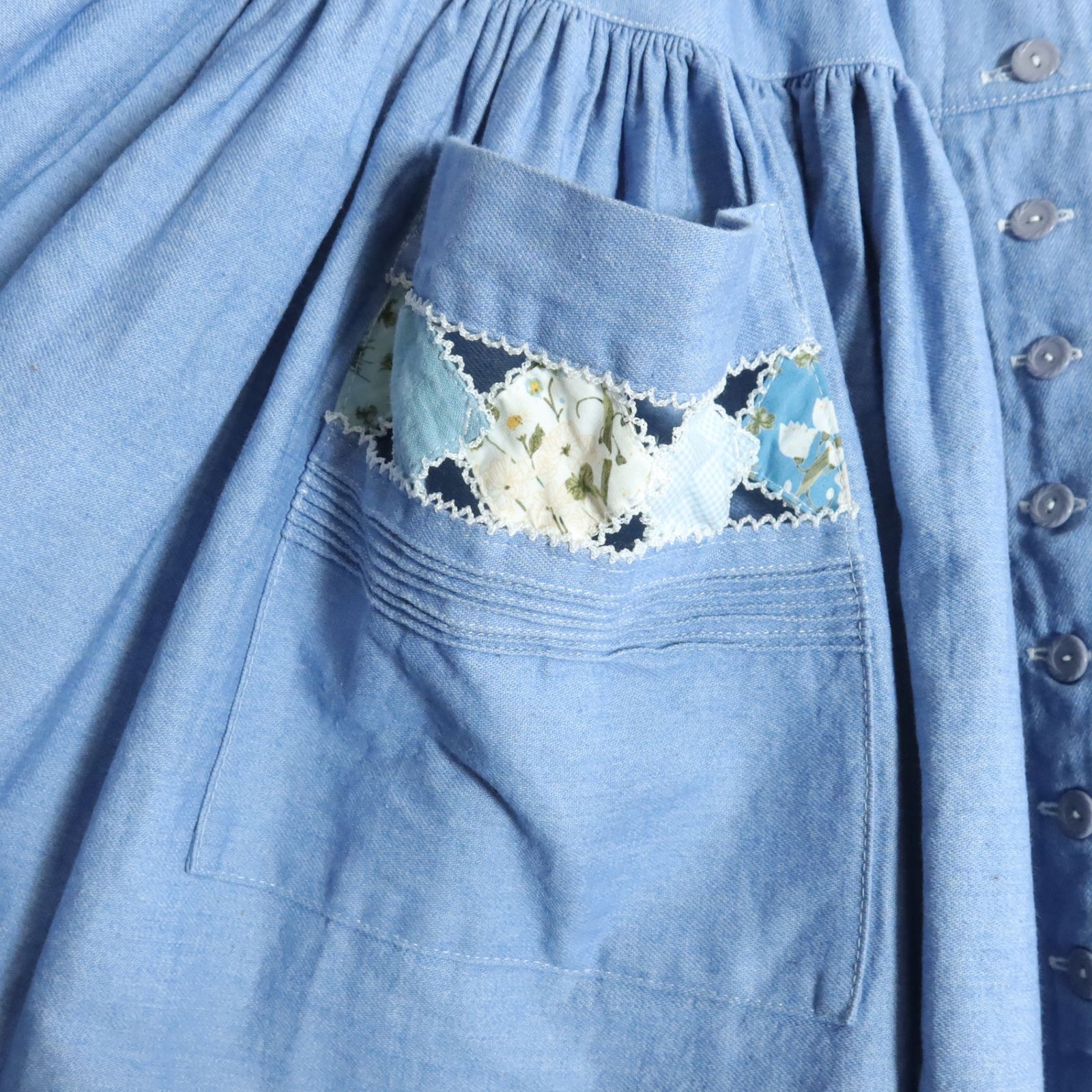 ピンクハウス☆裾パッチワーク♪前開きデニムスカート 水色系