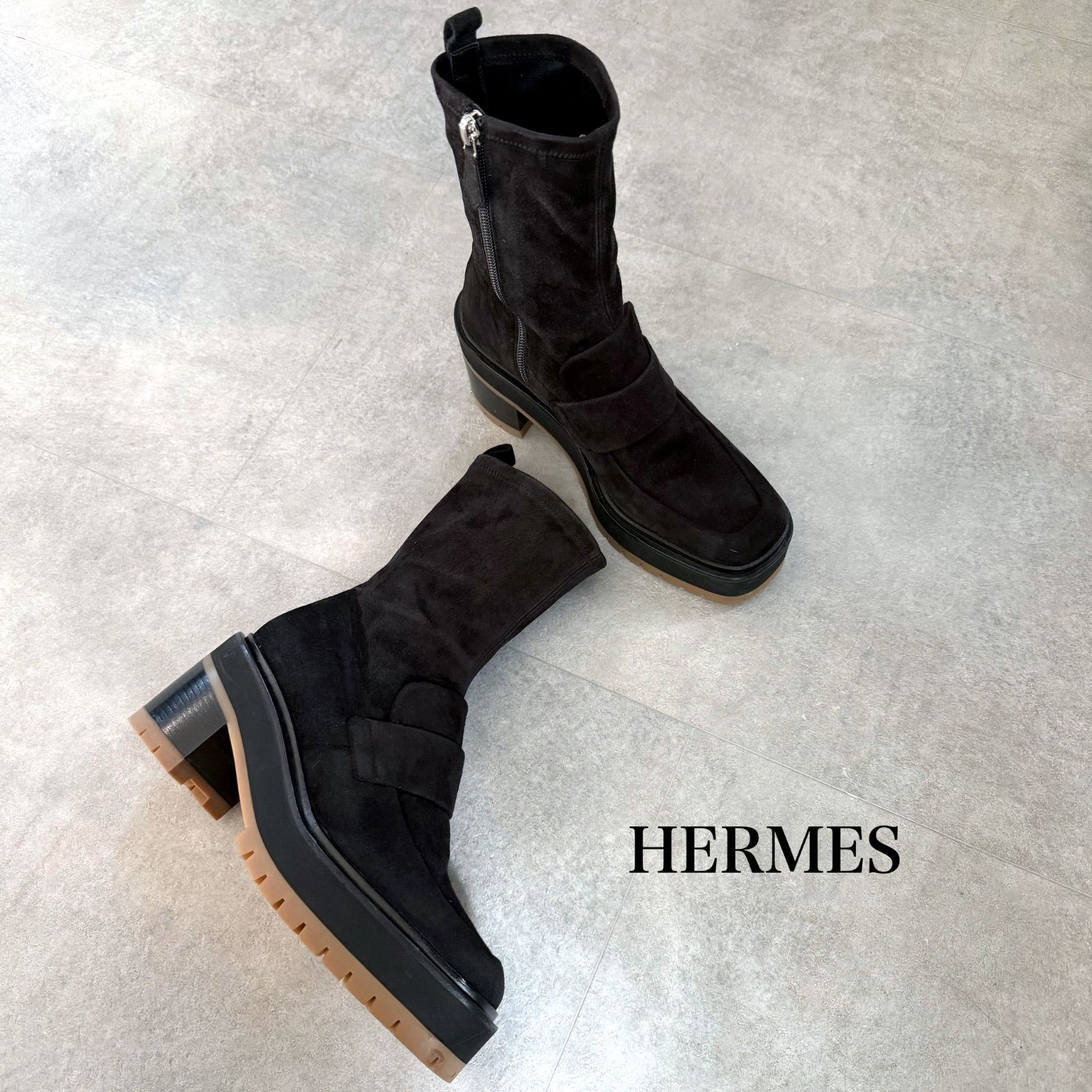 美品 HERMES エルメス フローレンス サイドジップブーツ スエード 