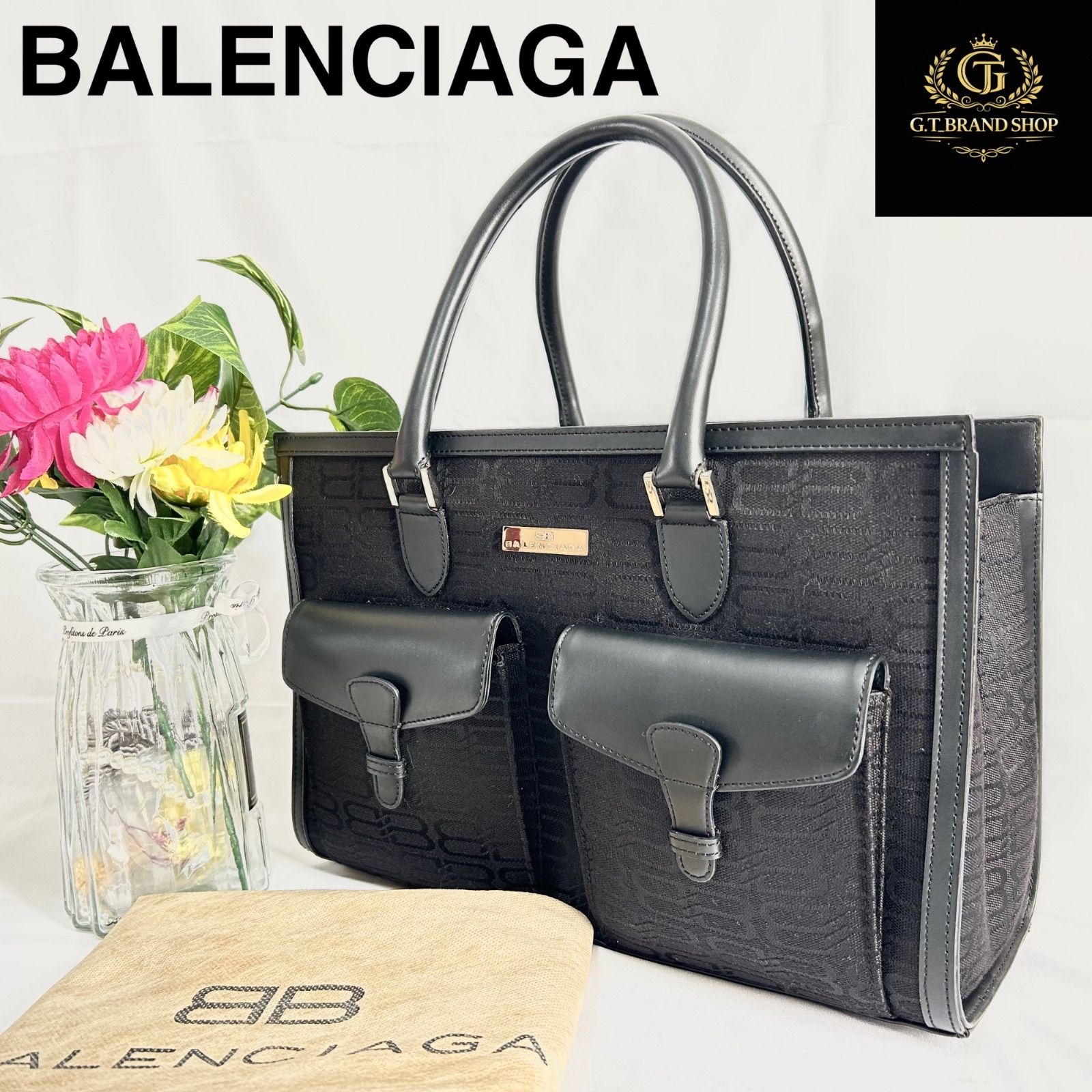 極美品 バレンシアガ トートバッグ ハンドバッグ レザー×キャンバス