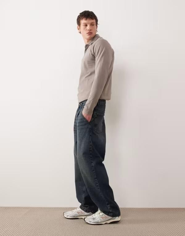 エイソス メンズ ボトムス デニムパンツ テーパードフィット ジーンズ ASOS DESIGN relaxed tapered fit jeans in dark wash Dark wash blue ブルー