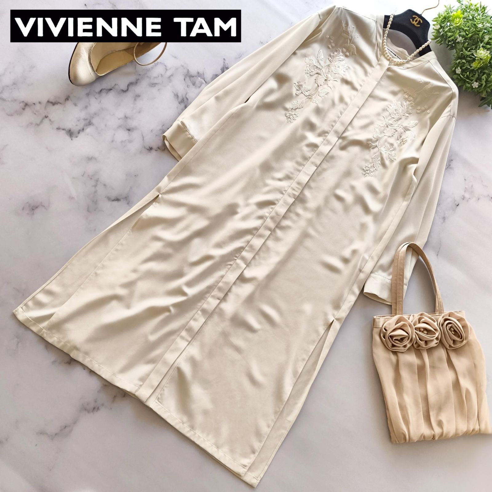 2021 ヴィヴィアンタム 花柄刺繍 シャツワンピース ロングワンピース