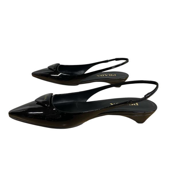 美品 プラダ PRADA スリングバックパンプス 三角ロゴモチーフ エナメル 
