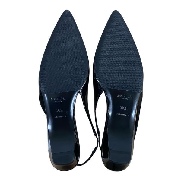 美品 プラダ PRADA スリングバックパンプス 三角ロゴモチーフ エナメル 