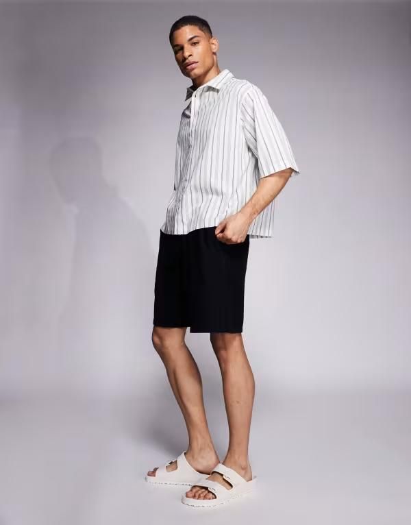 エイソス メンズ トップス シャツ ASOS DESIGN boxy regular shirt and green stripes GREEN グリーン