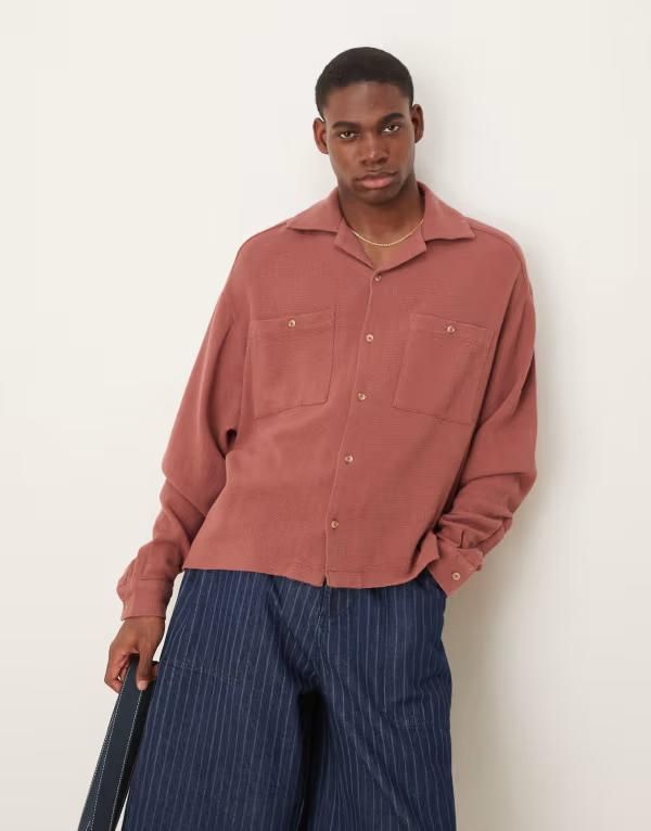 エイソス メンズ トップス シャツ ASOS DESIGN boxy oversized textured shirt in rustラスト