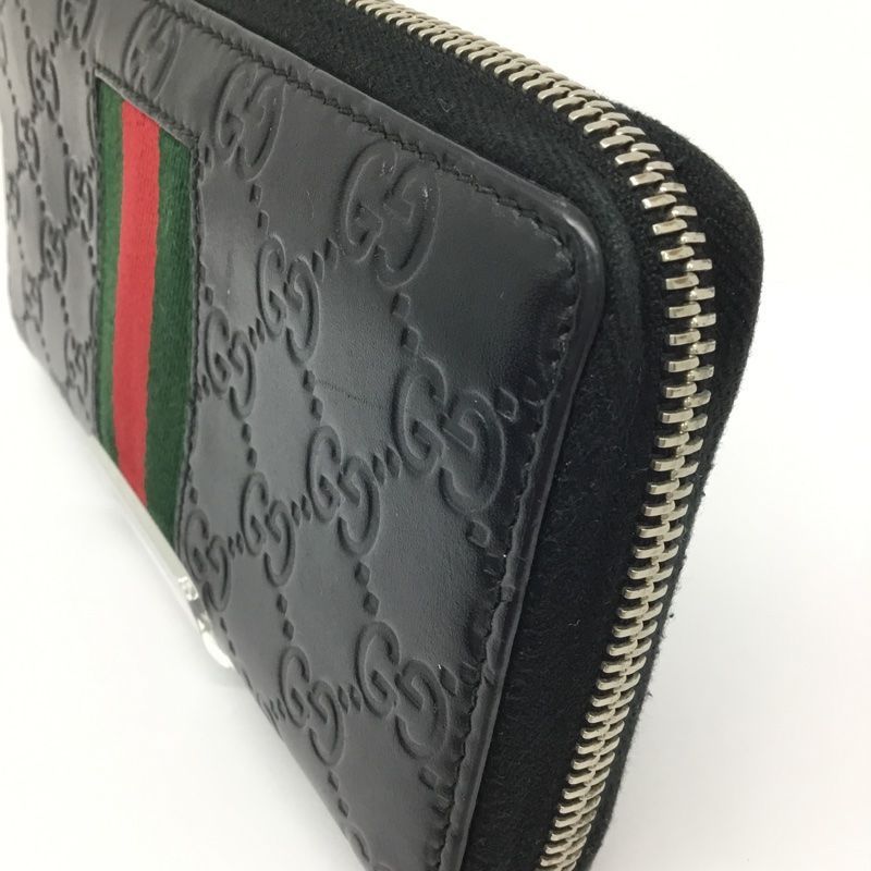 GUCCI【グッチ】ラウンドファスナー長財布 408831 レザー ブラック GG