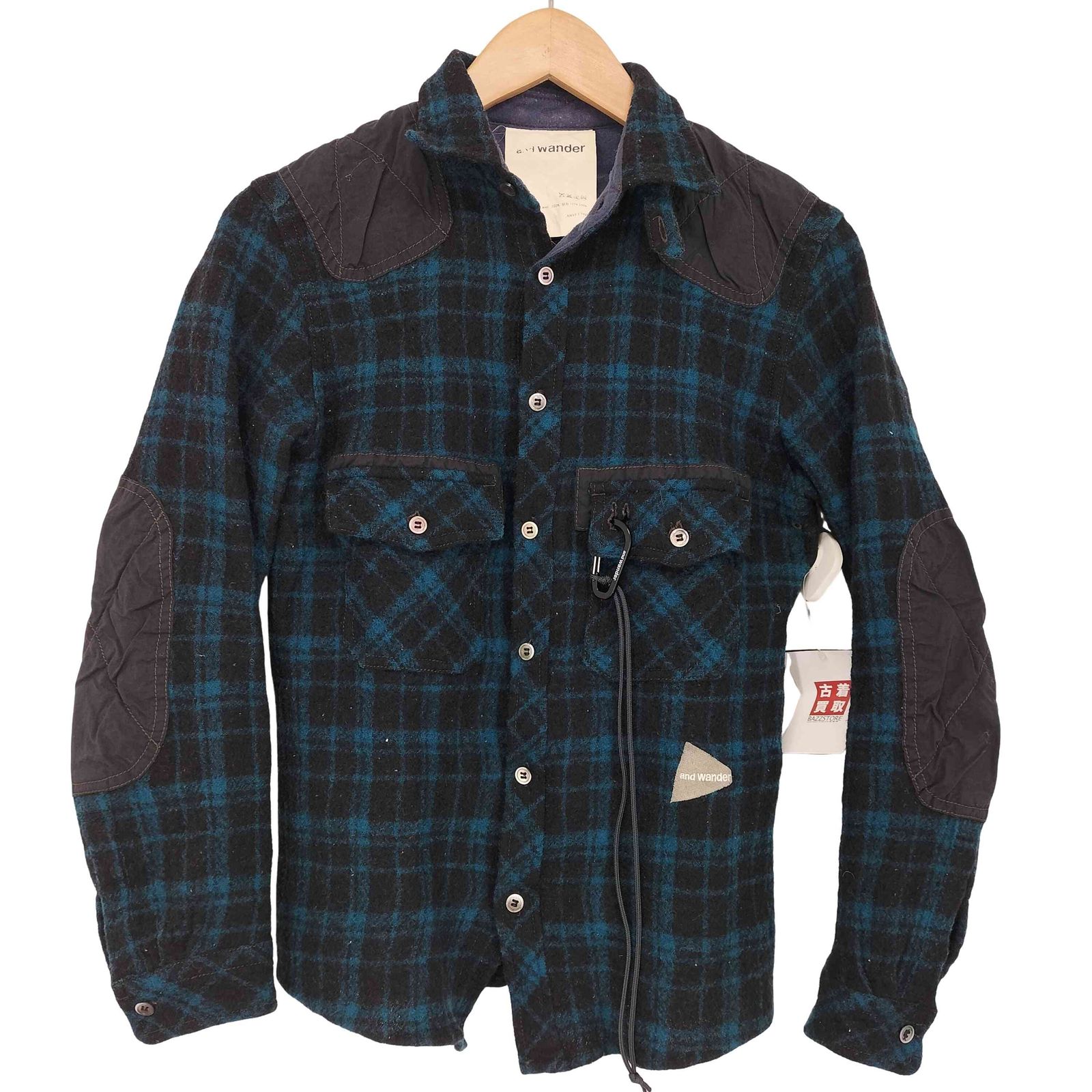 美品 アンドワンダー ウールチェックシャツ wool andwander アンドワンダー and wander wool check shirt レディース JPN：2