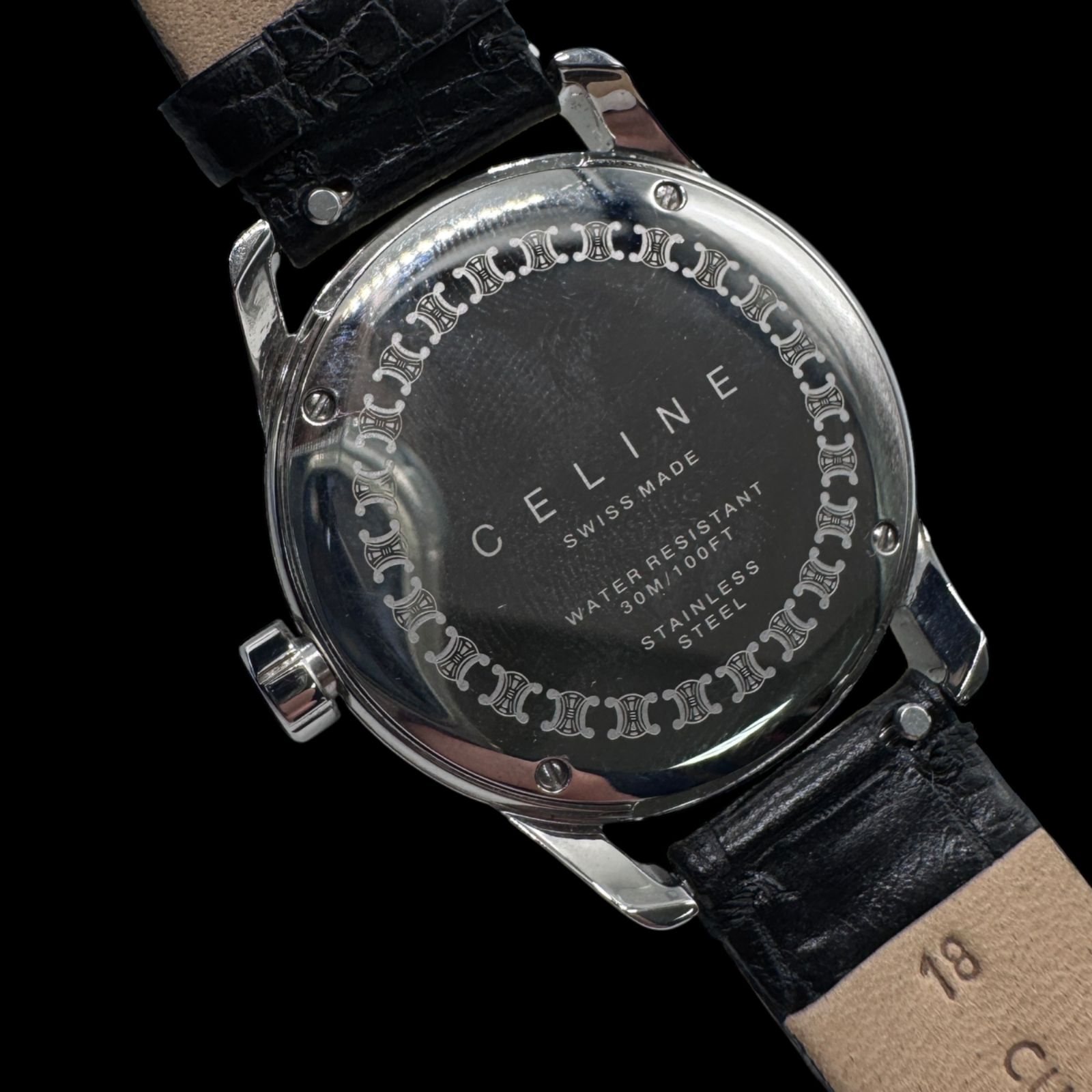 美品 新品電池稼働 CELINE セリーヌ メンズ腕時計 クォーツ 3針 純正 