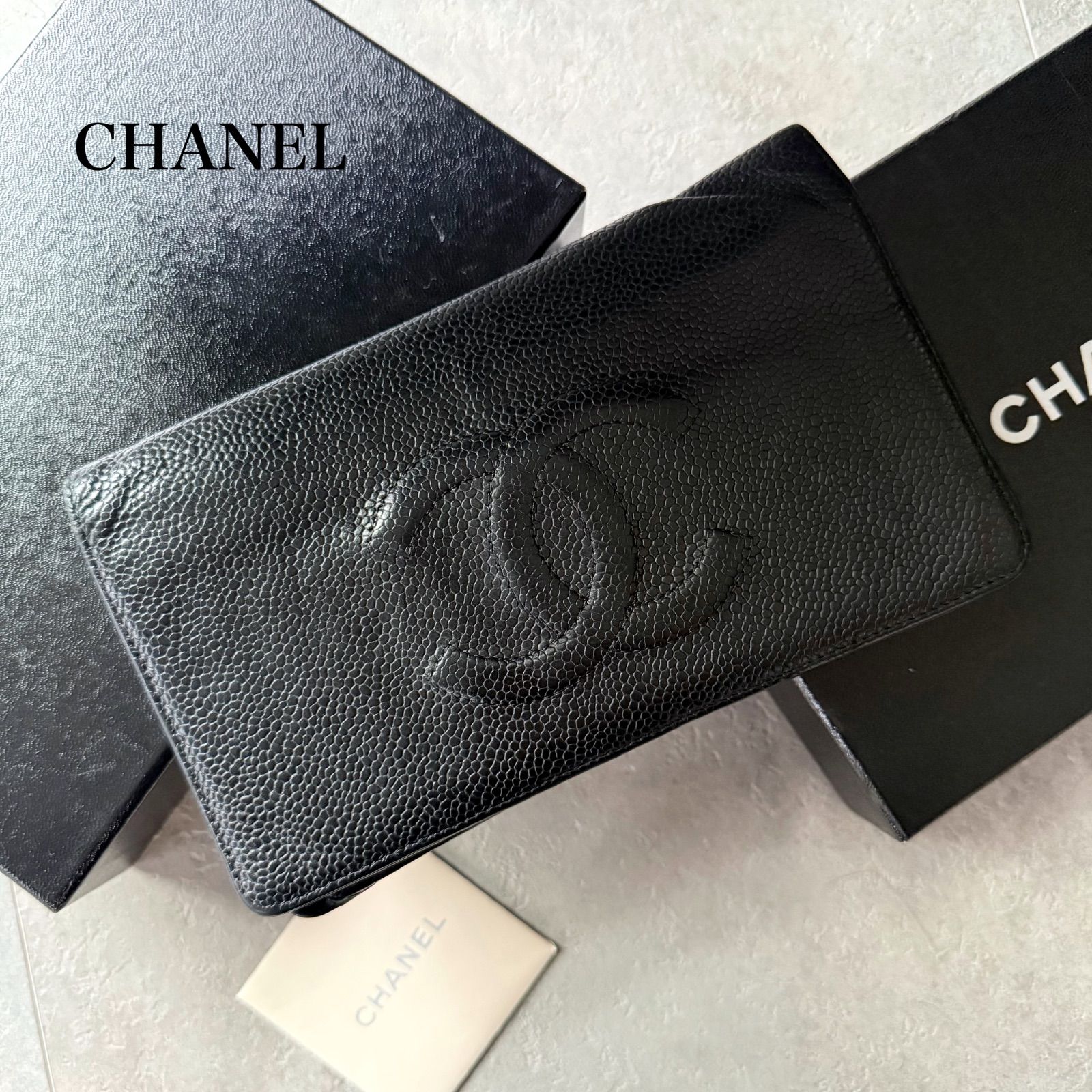 CHANEL シャネル キャビアスキン クラシックCC 二つ折り長財布 ココ 