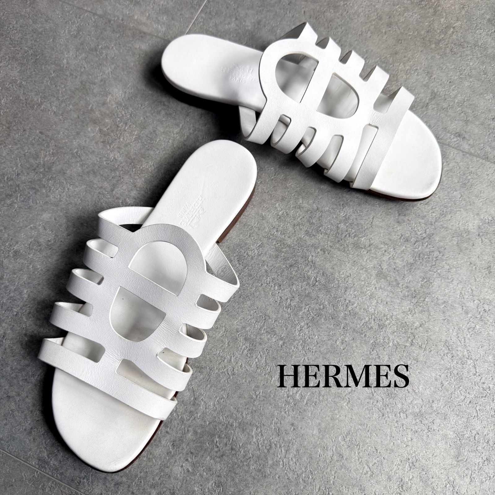 HERMES エルメス シェーヌダンクル カメリア フラットシューズサンダル 