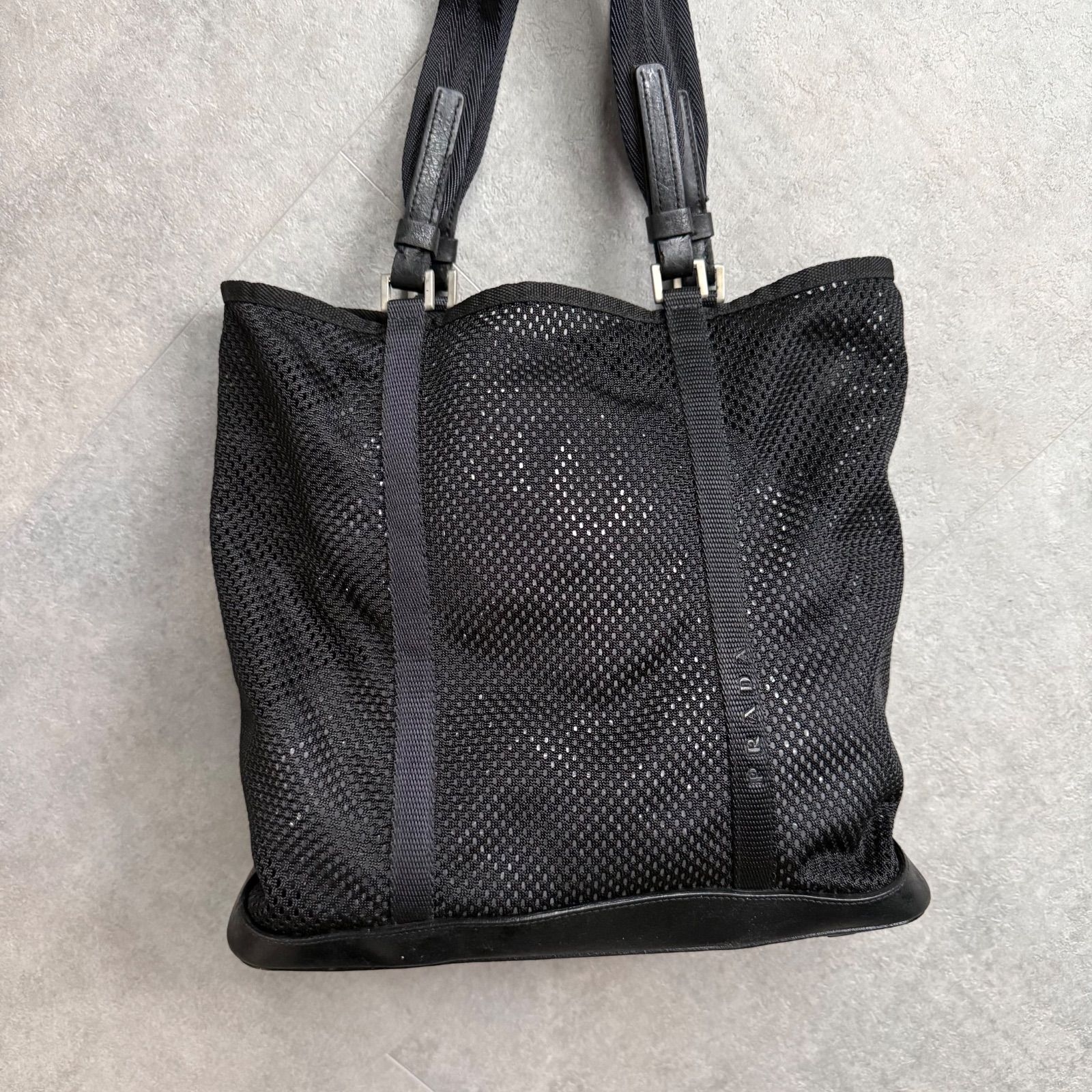 希少 PRADA プラダ メッシュ ロゴ トートバッグ ブラック 黒 プラダ 