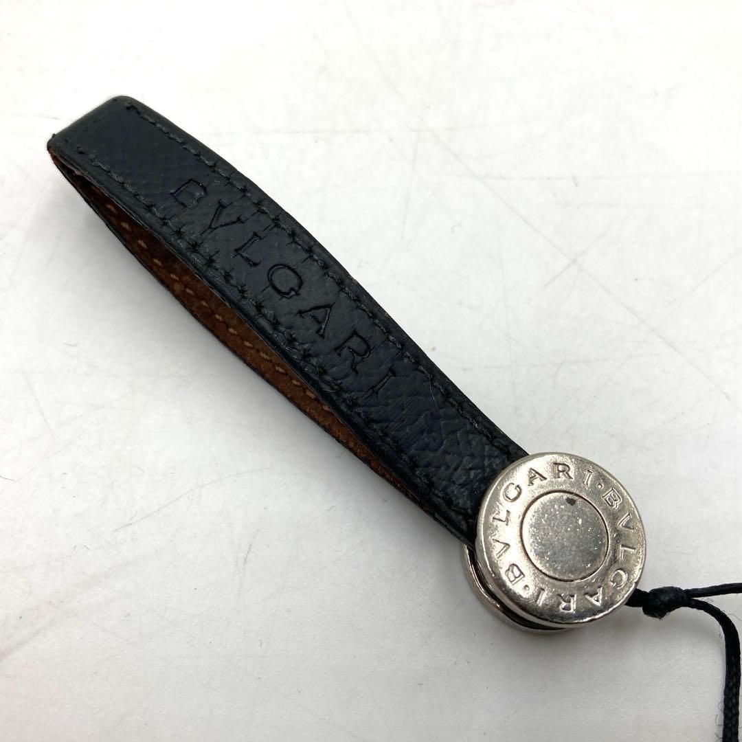 BVLGARI ブルガリ ストラップ キーホルダー ブラック シルバー レザー