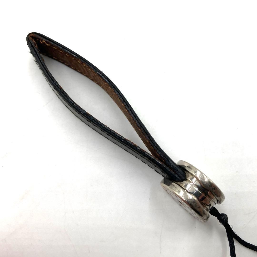 BVLGARI ブルガリ ストラップ キーホルダー ブラック シルバー レザー