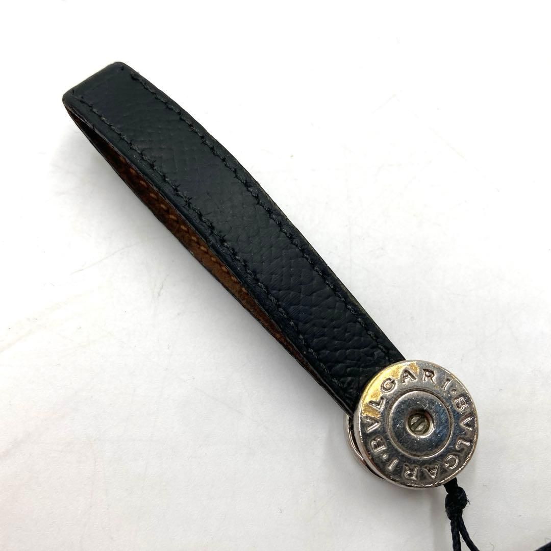 BVLGARI ブルガリ ストラップ キーホルダー ブラック シルバー レザー
