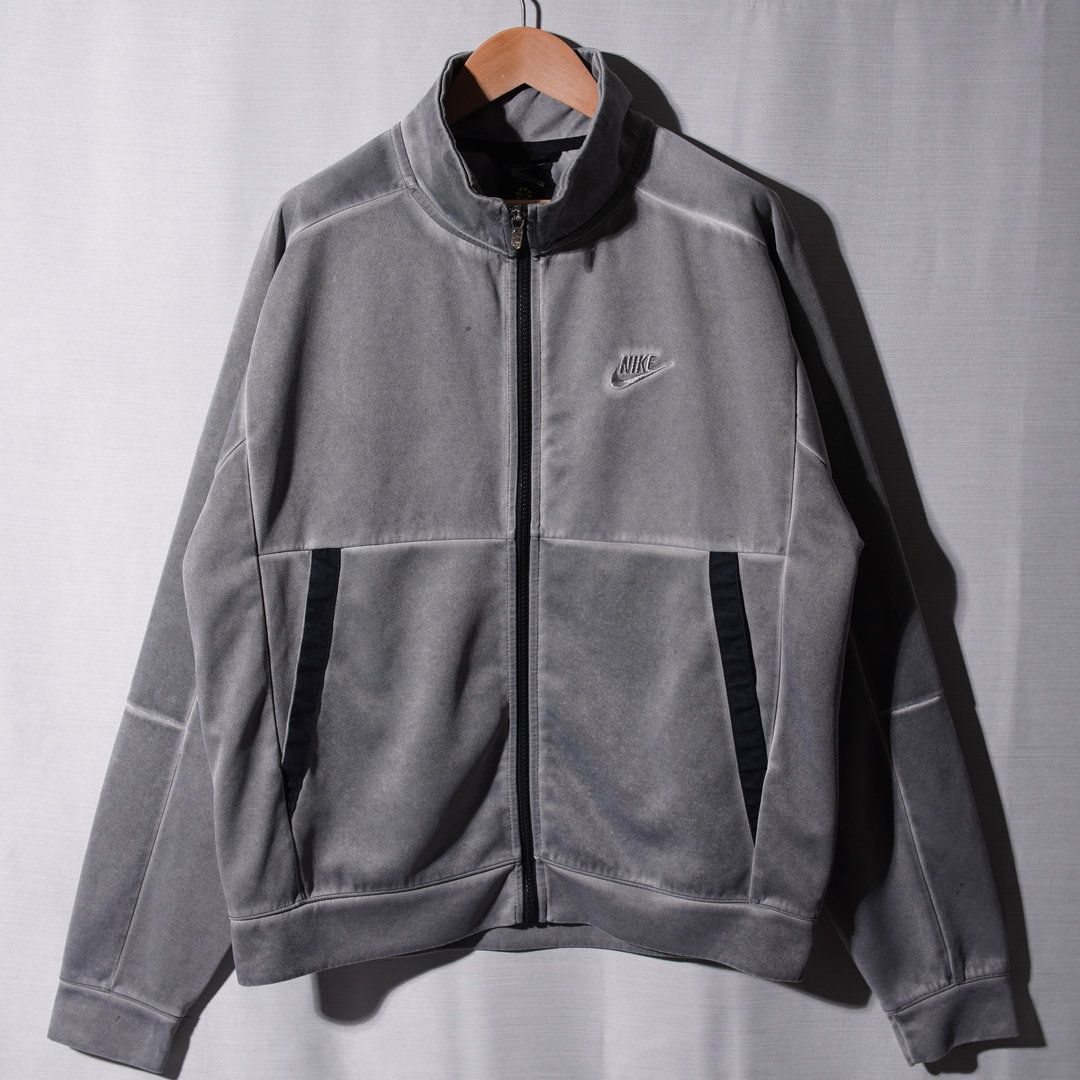90sNIKEナイキナイロンジャケット古着刺繍ロゴグレーウォームアップM ナイキ NIKE トラックジャケット M 大きめ グレー ジャージ ウォッシュ